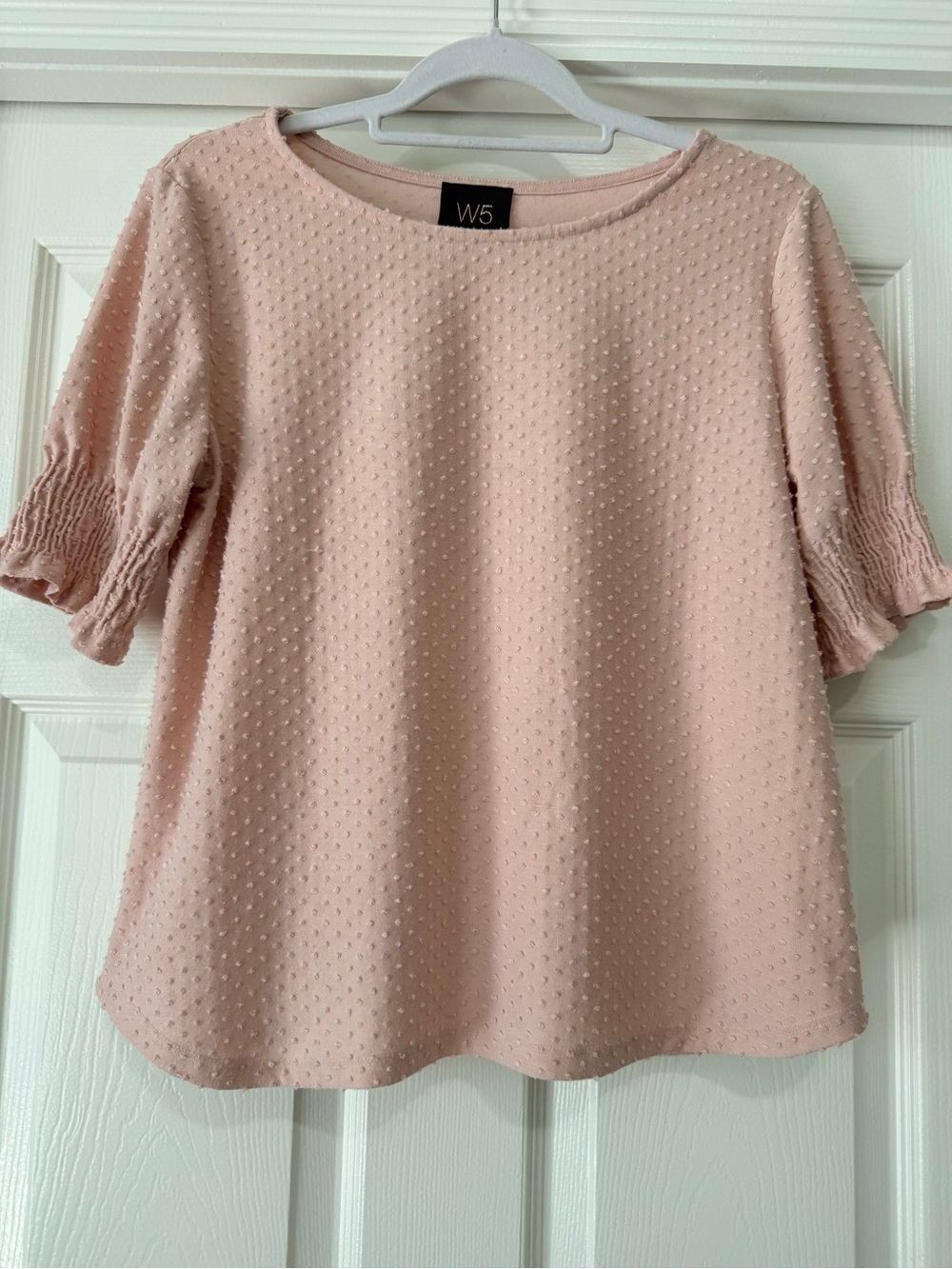 W5 Pink Textured Short Sleeve Dot Detail Top